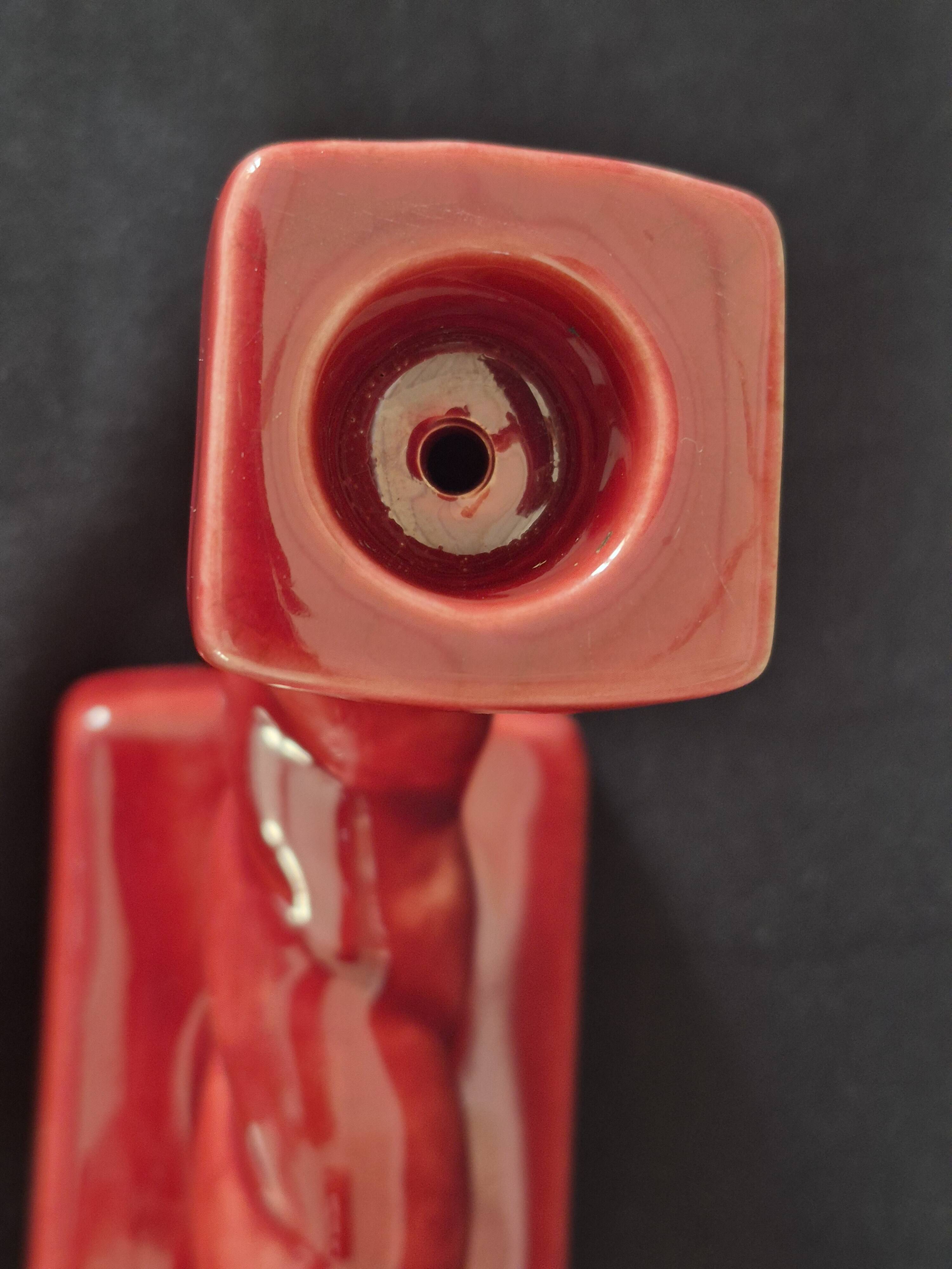 Ceramic chandelier, signed LONGCHAMP, twisted old red