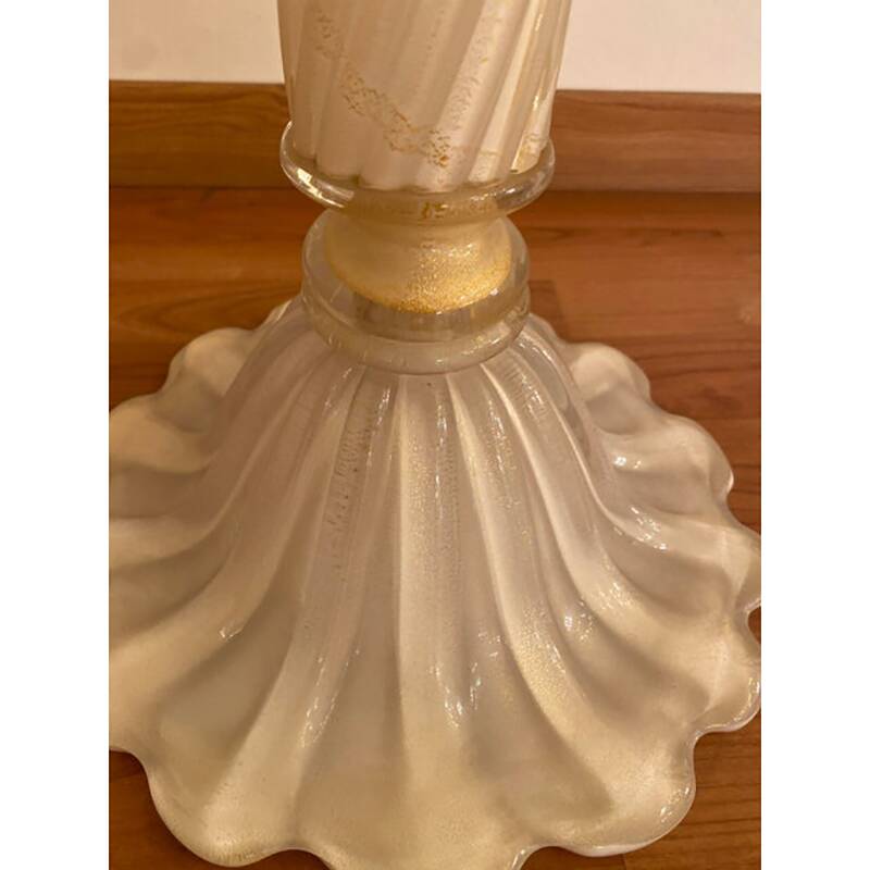 1990s Italian Venetian White and Gold Murano Glass Style Coffee Table