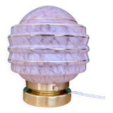 Vintage art deco globe table lamp in pink and gold Clichy glass