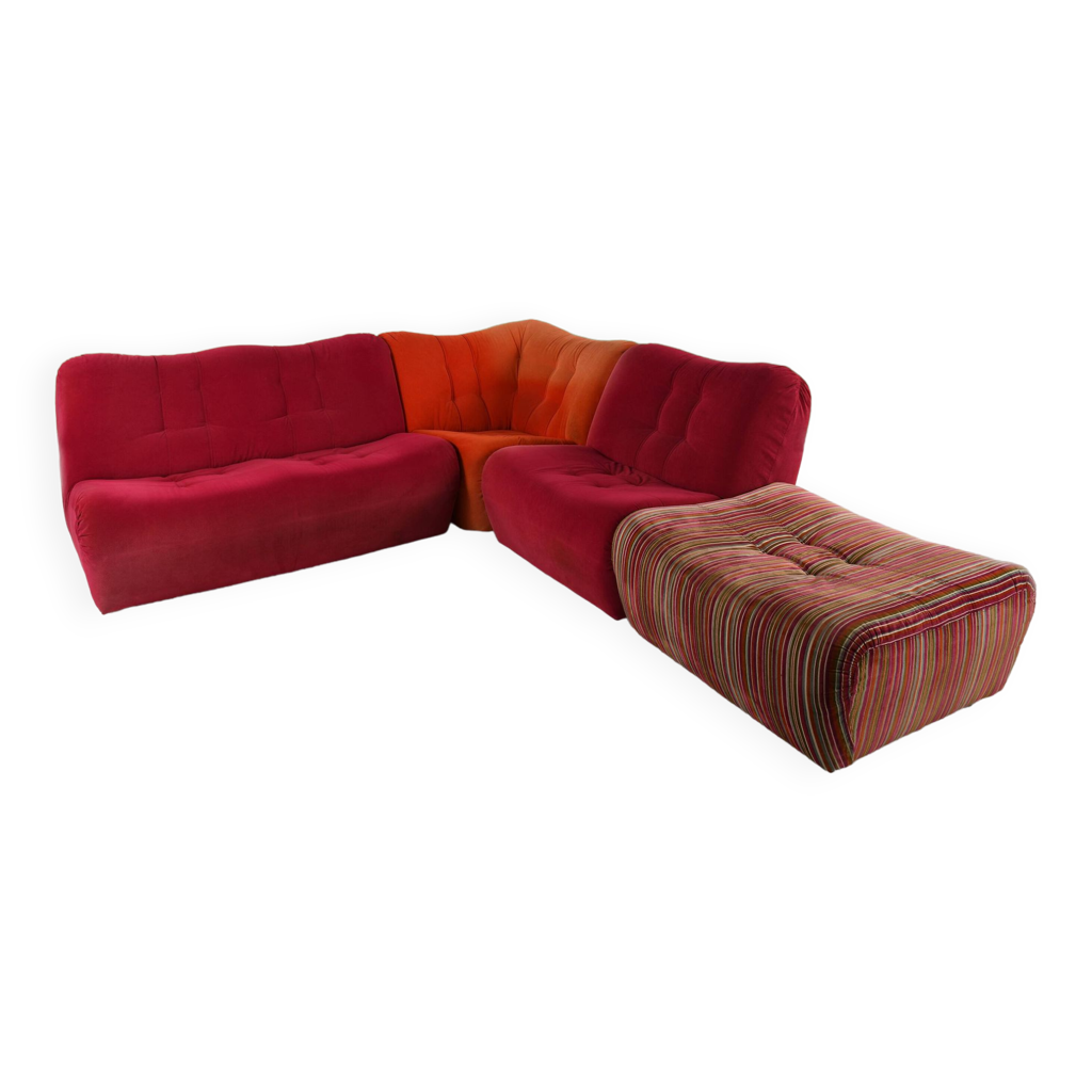 Lot canapé 3 places, chauffeuse et pouf | Selency