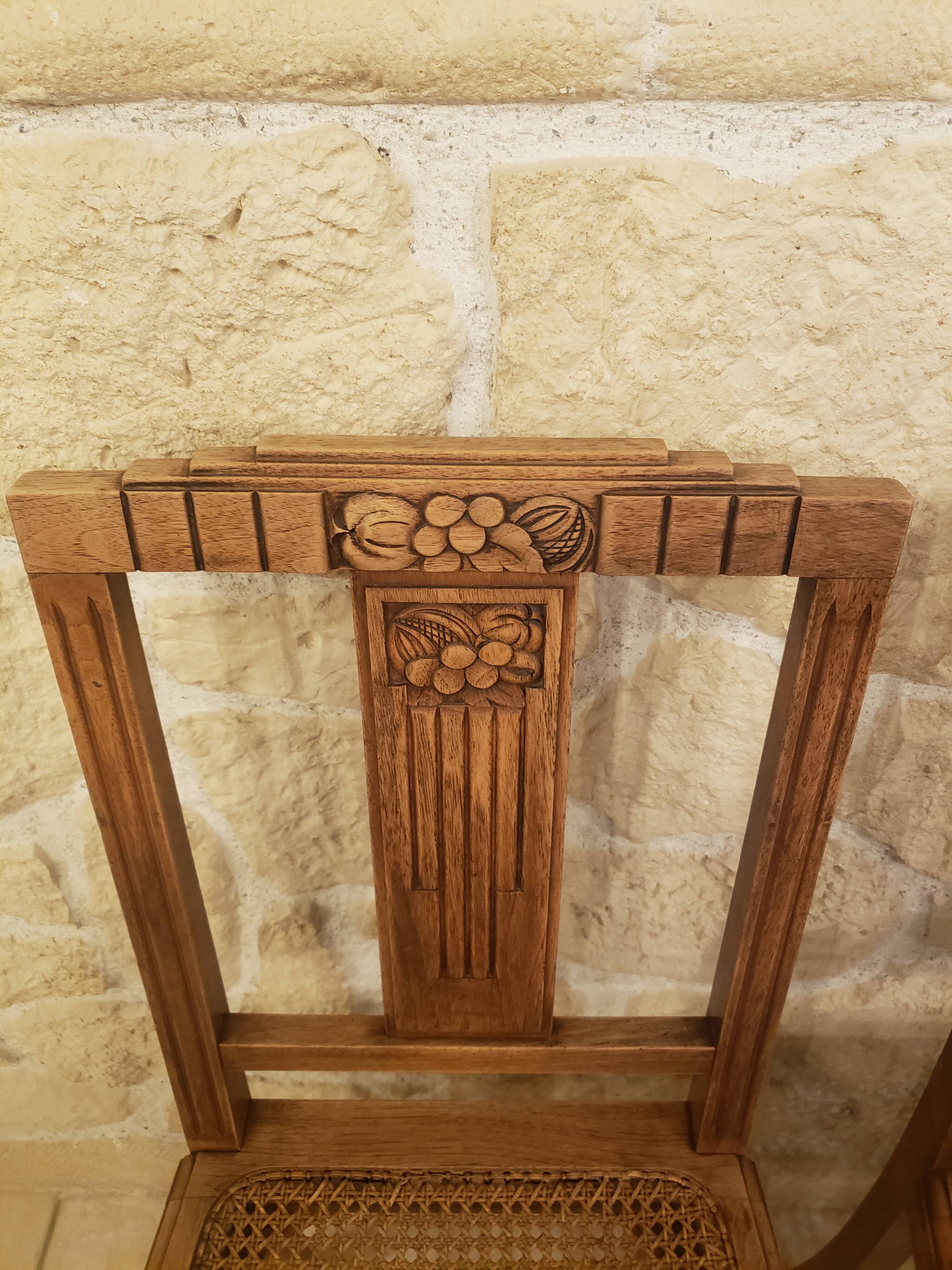 Lot de 4 anciennes chaises cannées en bois art déco