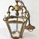 Hanging brass lantern and engraved glass