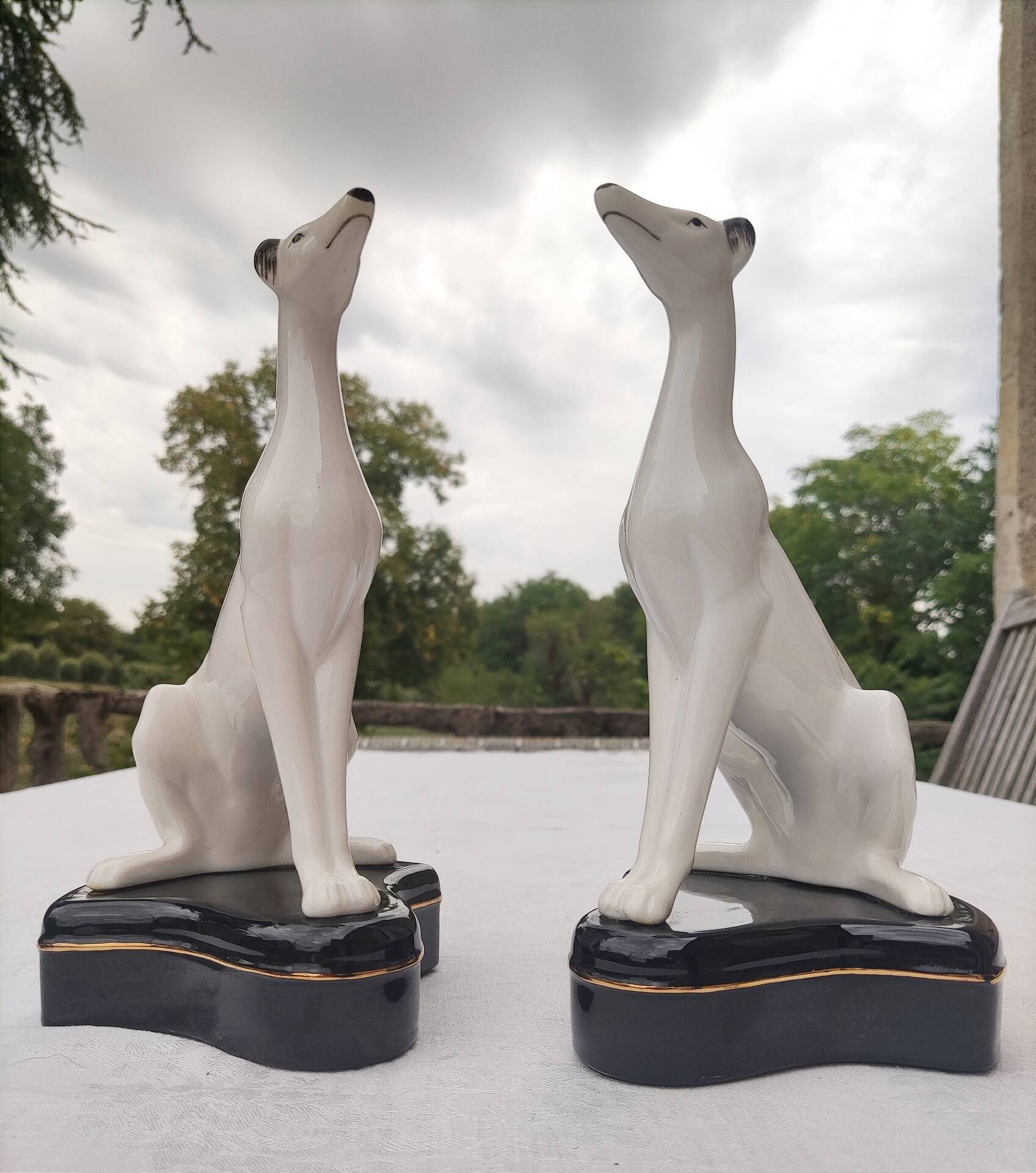 Pair of glazed porcelain Greyhounds 1940/50