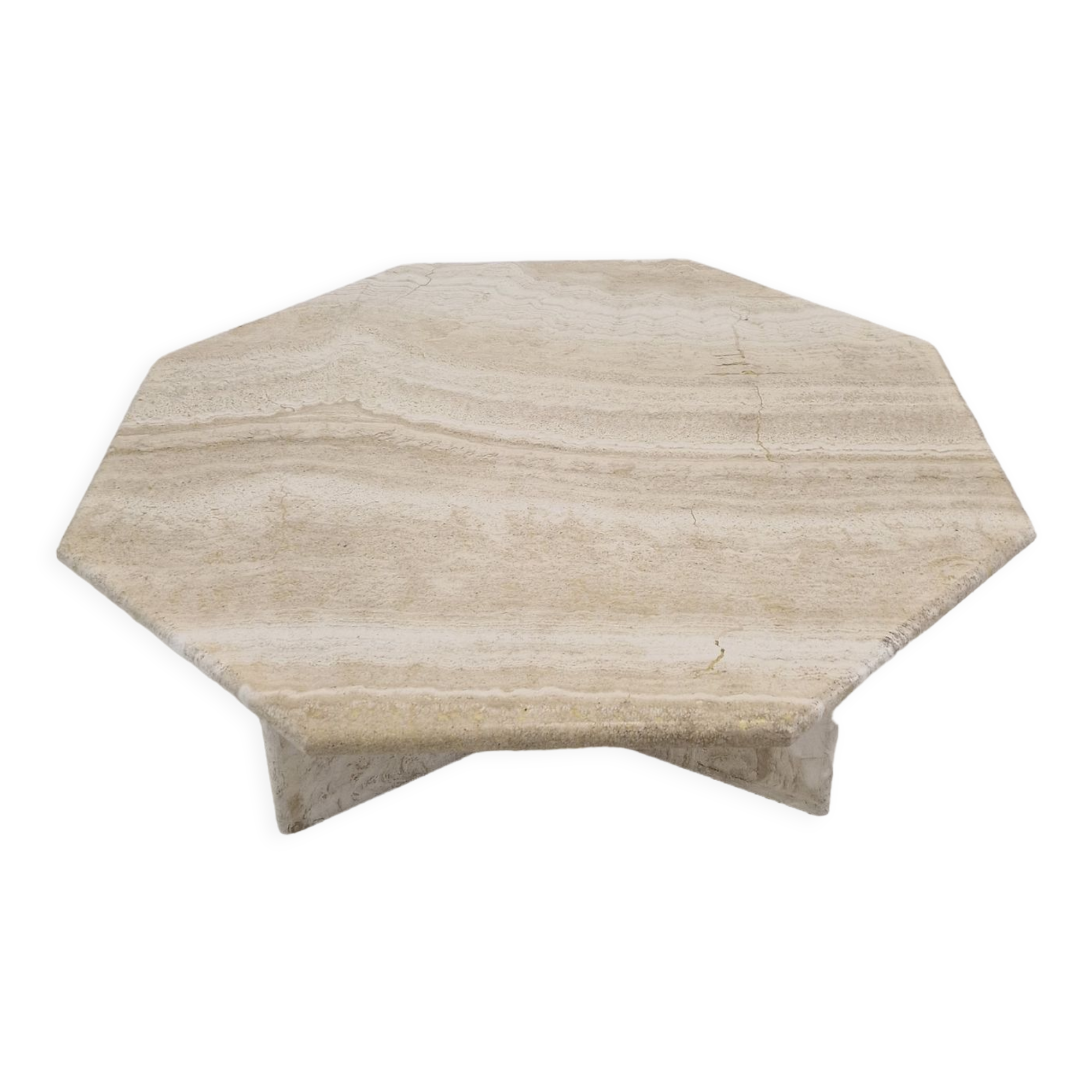 Italian octagon coffee table in travertine, 1980s