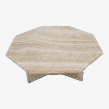 Italian octagon coffee table in travertine, 1980s