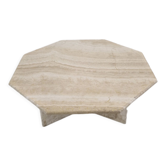 Italian octagon coffee table in travertine, 1980s