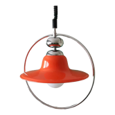 Mid century modern glossy orange pull down hanging lamp 1960s