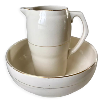 Toilet service in terre de fer longchamp cream with golden edging 40s-50s