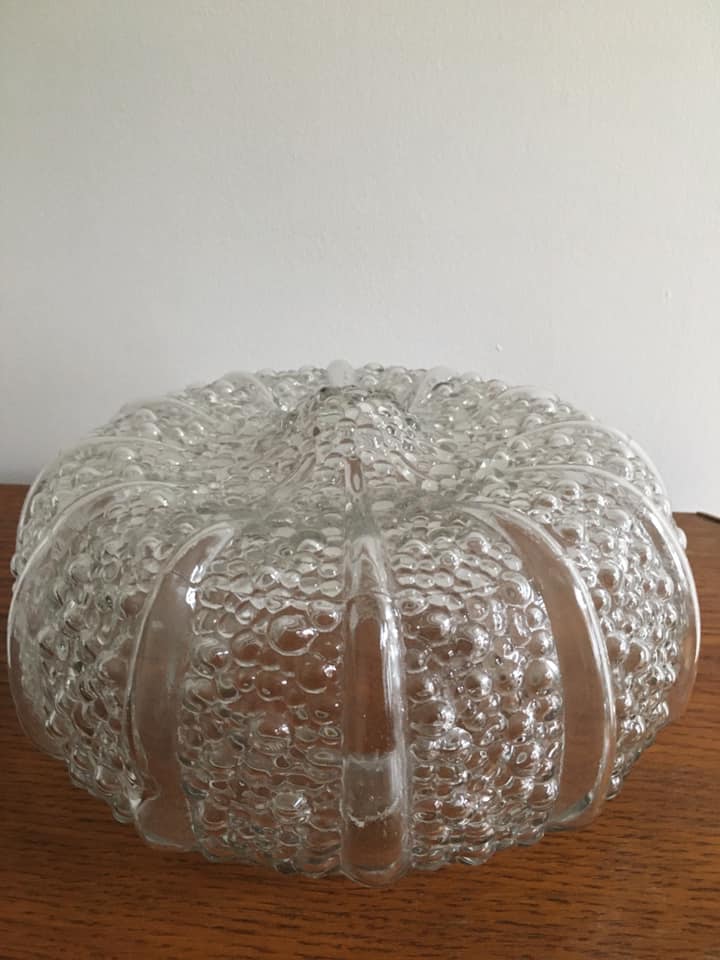 Ceiling light in molded glass bubbled with its grip support