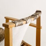 Vintage Swedish Carl-Axel Acking Wooden "Trienna" Armchair Cowhide, 1950s