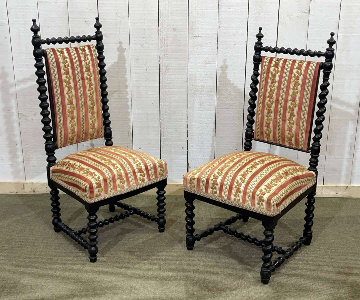 Pair of Napoleon III chairs in turned and blackened wood, late 19th century