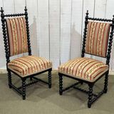 Pair of Napoleon III chairs in turned and blackened wood, late 19th century