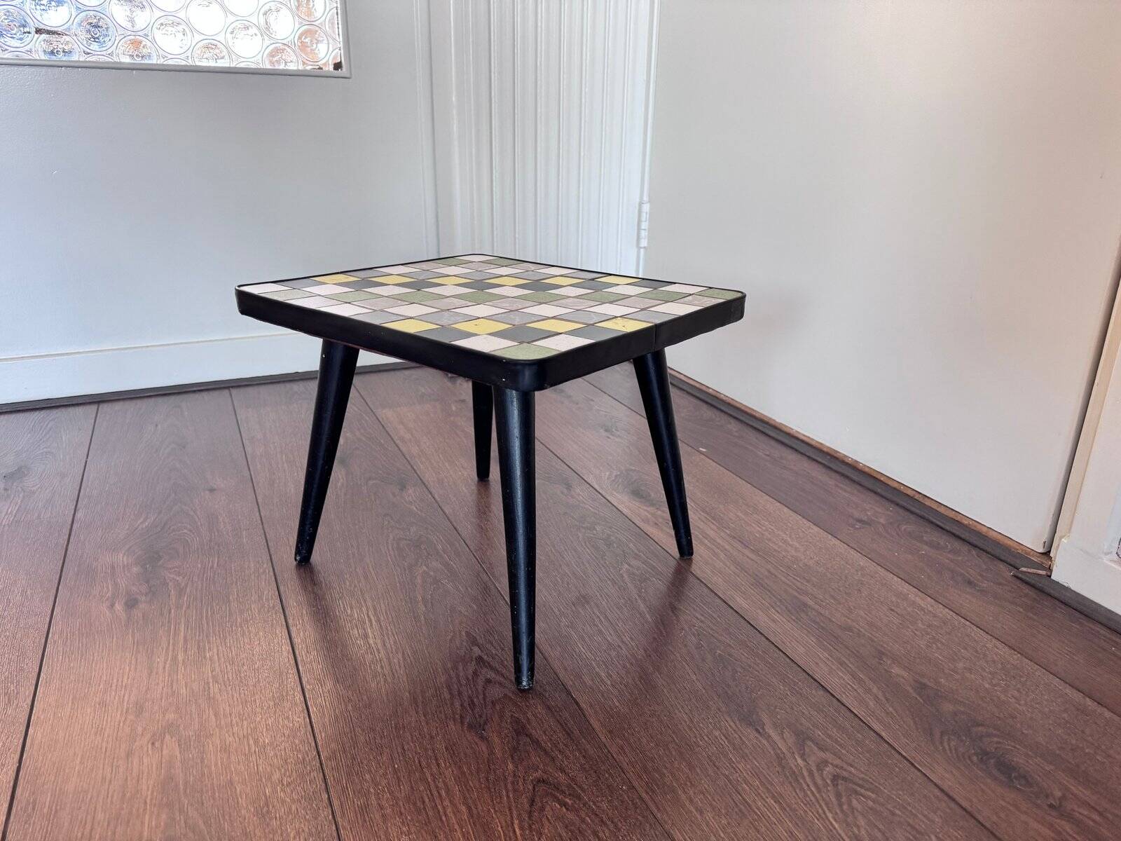 Mid-century wood and ceramic mosaic side table, 1950s