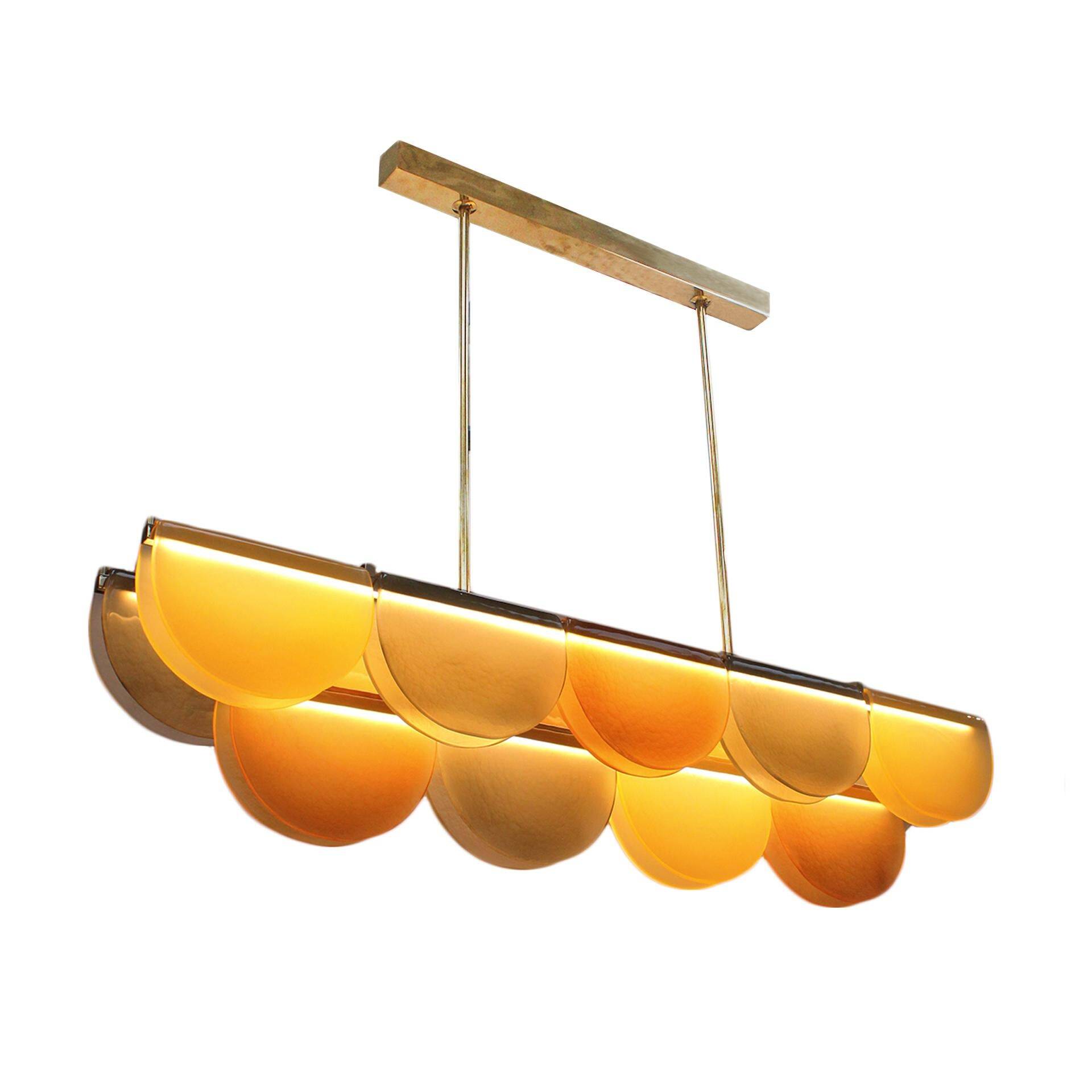 Contemporary Elongated Brown and Gold Murano Glass and Brass Ceiling Lamp, Italy