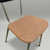 Pair of vintage chrome chairs, imitation leather & rust-orange cotton