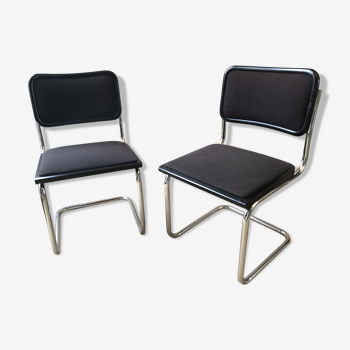 Paire de chaise Cesca B32 Marcel Breuer tissus noir Italie vintage 80