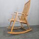 Rare Midcentury Wood and Rattan Rocking Chair, Denmark, 1960s