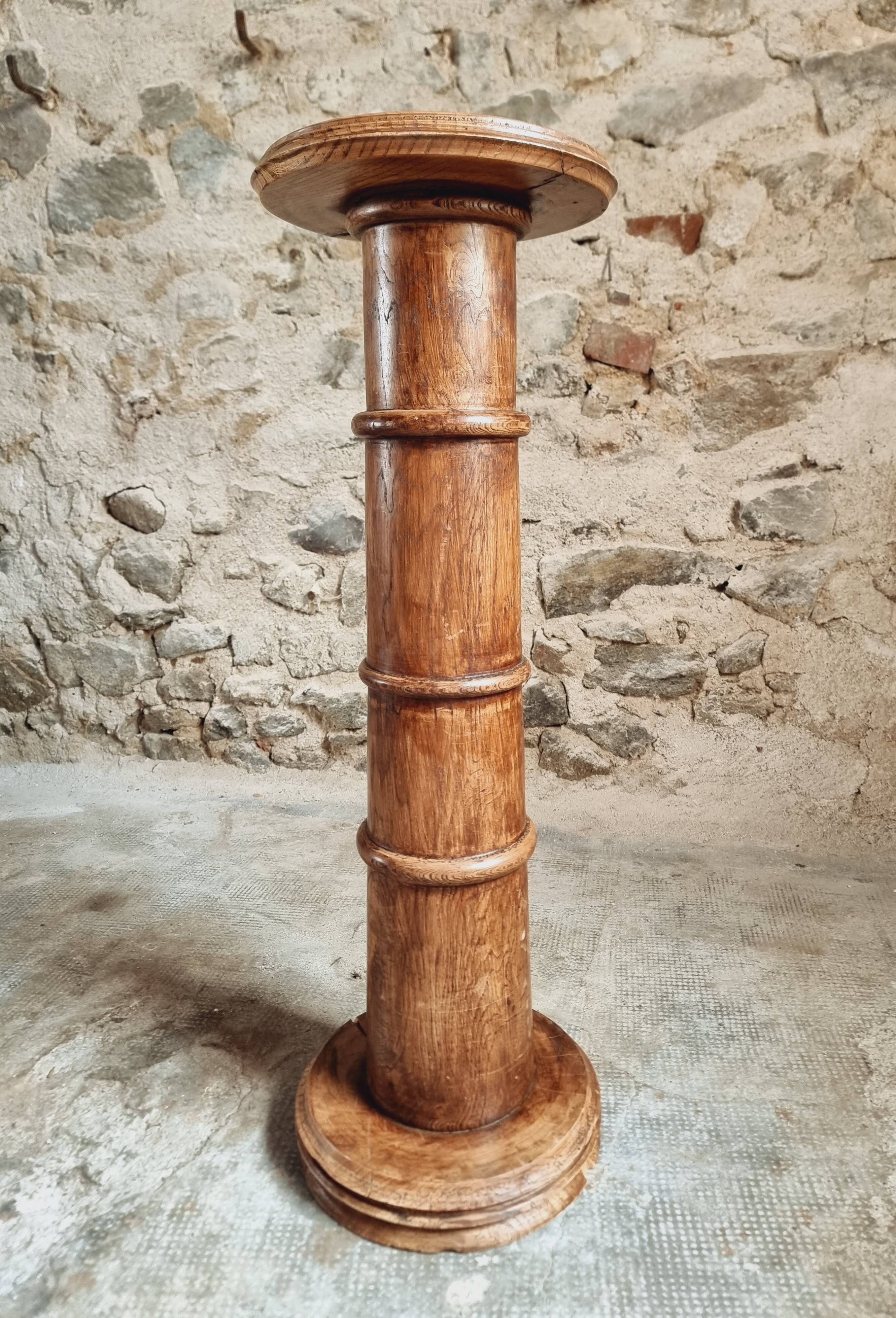 Antique elm side table – French column circa 1900 – Plant stand