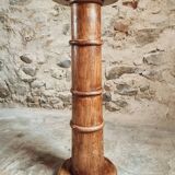 Sellette ancienne en orme – Colonne française vers 1900 – Socle pour plante