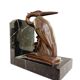 Régule Art Déco sur serre-livres en marbre avec grues par Maurice Frécourt, France, années 1920-30