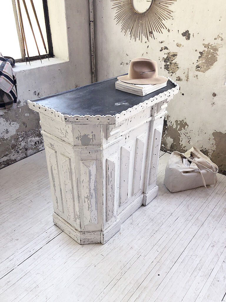 White patina and zinc counter