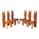 Ensemble unique de 6 chaises de salle à manger en pin, conçu par un architecte brutaliste, Tchèque.