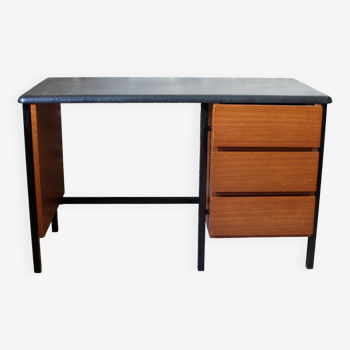 Bureau années 60 en métal bois et simili-cuir