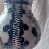 Salt stoneware pitcher with chiseled patterns by M. Schilz
