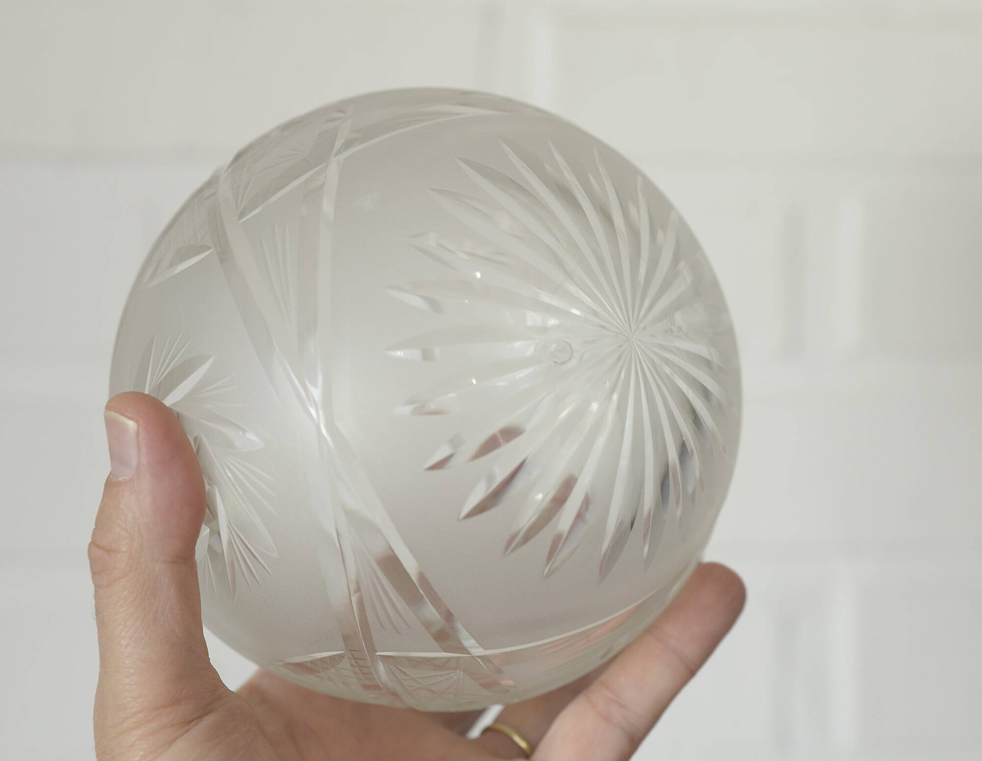 Ensemble de 3 abat-jour vintage en cristal taillé, globes soufflés à la main, années 1960