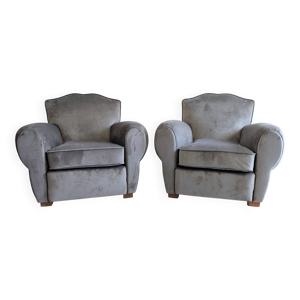 Paire de fauteuils club - velours gris