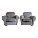 Pair of moustache club armchairs in elephant grey velvet.