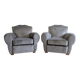 Pair of moustache club armchairs in elephant grey velvet.