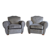 Pair of moustache club armchairs in elephant grey velvet.