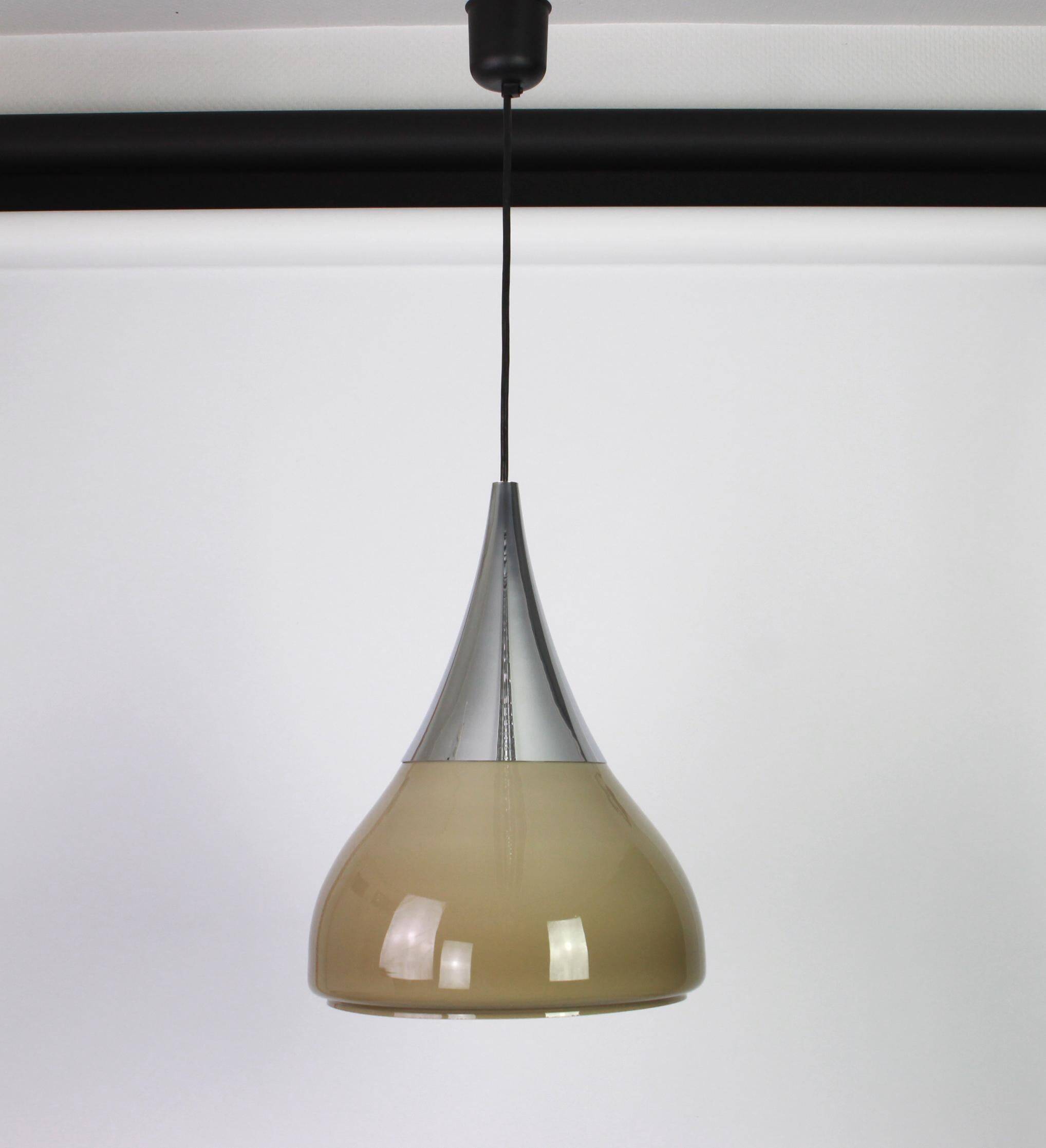 Large brown opaline glass pendant by Limburg, Germany, 1970s.