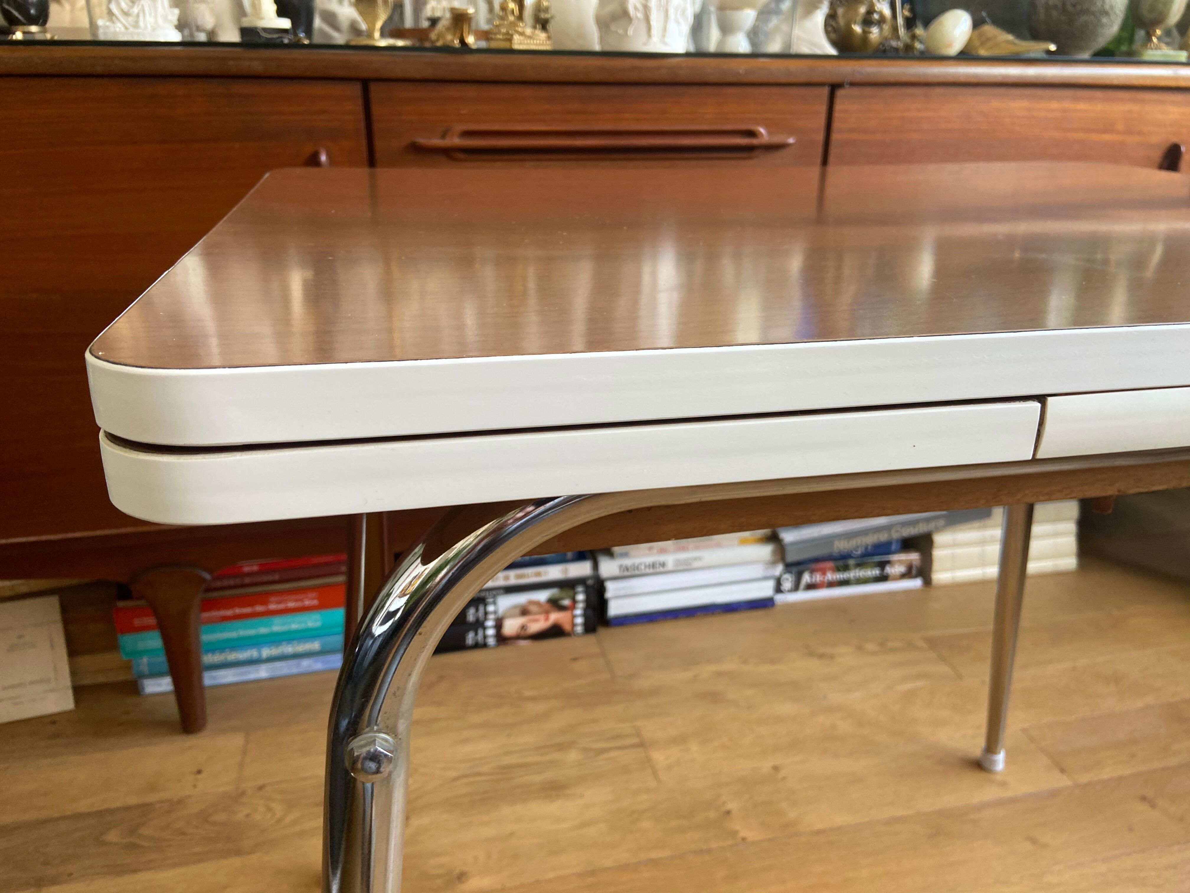 Formica table with extension cords