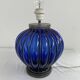 Vintage, blown glass lamp base, cobalt blue, silver metal frame, designer lamp, chic
