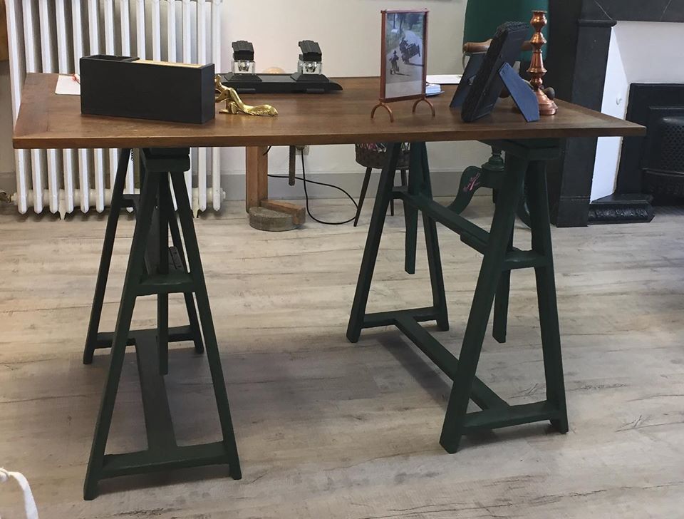 Old desk on trestles