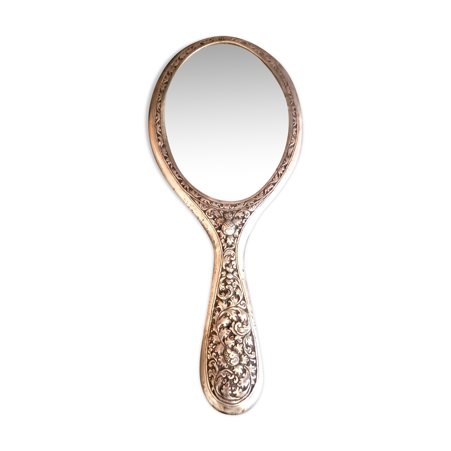 Silver beveled hand mirror