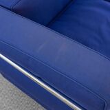 Cassina LC2 3seat Sofa by Charlotte Perriand, Le Corbusier and Pierre Jeanneret in blue fabrics