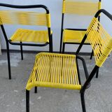 4 yellow scoubidou chairs, 1950