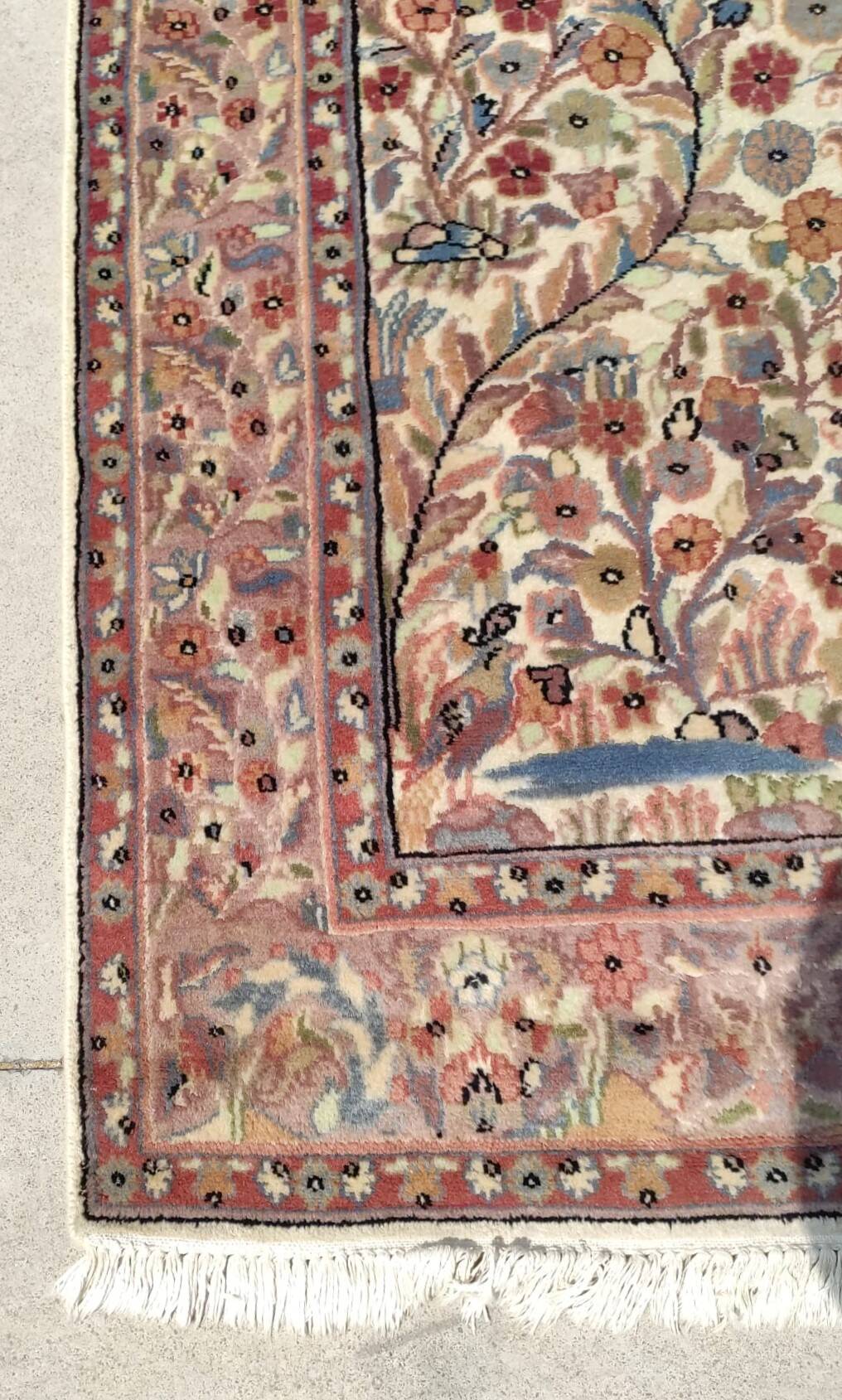 Persian Kashan carpet prayer shape beige te pink tree of life 193x122cm