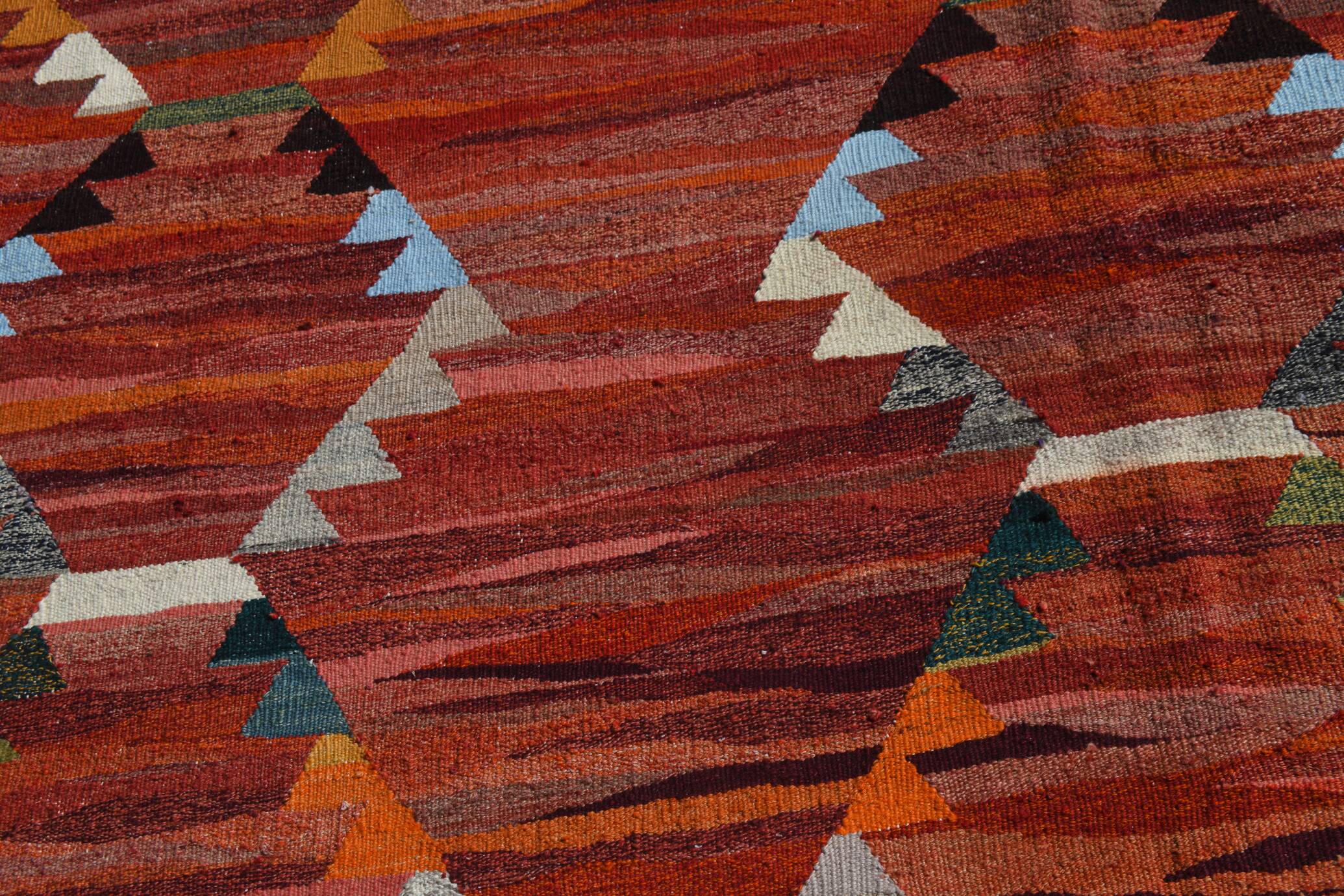 Turkish Wine Red Handmade Wool Kilim Rug, 312x407Cm