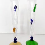 Pair of Postmodern Transparent Wine Glasses with Colored Details, Italy 1980s