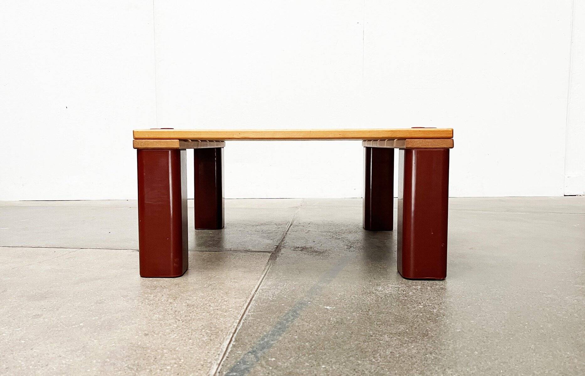 Table basse vintage en pin massif et plastique pour canapé d'extérieur, années 1970