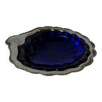shell pocket in silver metal and blue glass interior from the 60s and 70s