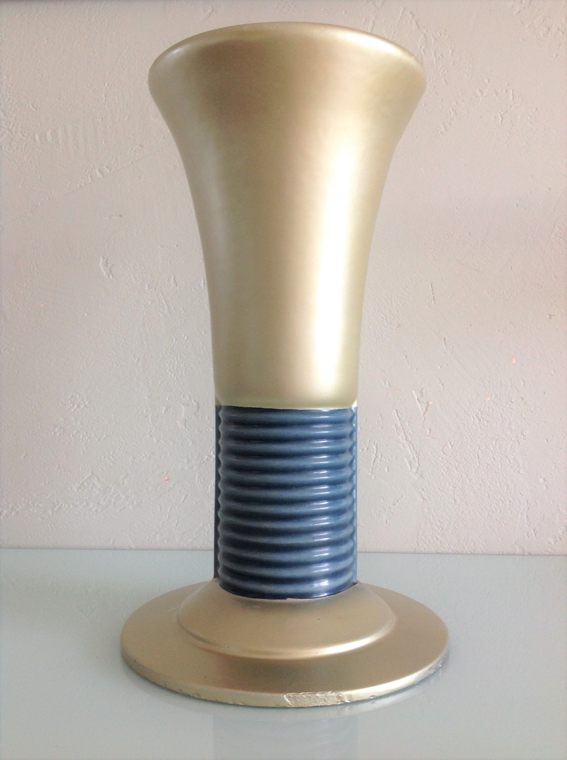 Blue and gold tulip vase in enamelled art deco style / 30s-40s