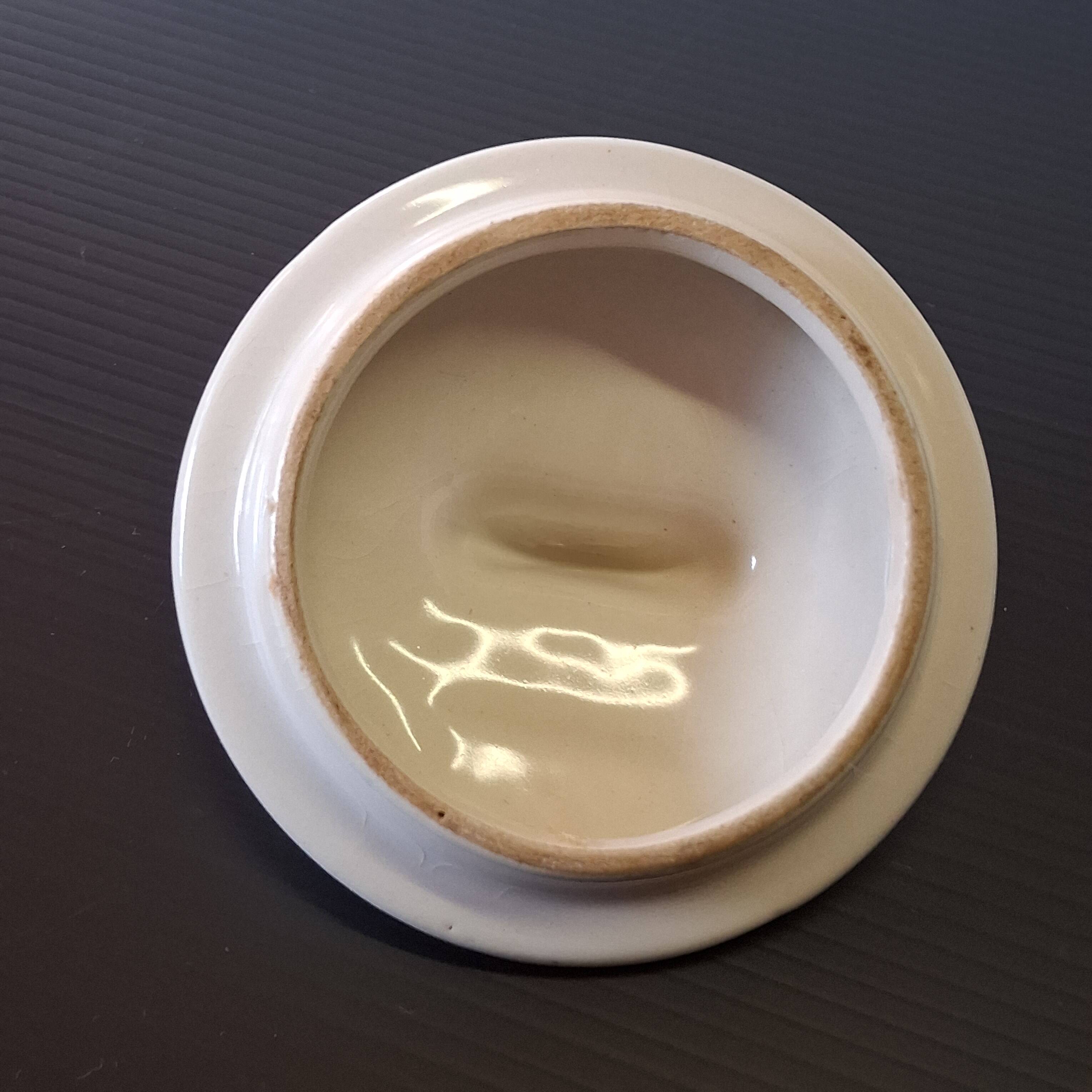Old mint green sugar bowl from Moulin des Loups, model "Gondé", in good condition.
