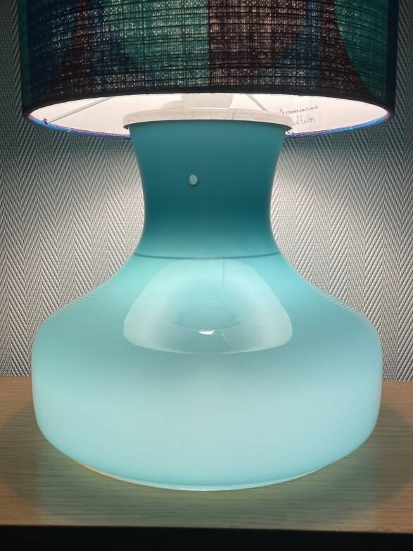 Stockholm lamp H82 D25cm blue opaline - vintage fabric 1970