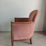 Armchair art deco pink velvet trim