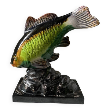 Enamelled plaster carp fish in the Vallauris St. Clément vintage style